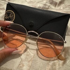 Ray-Ban Gold Frame Sunglasses with Pink Gradient Lenses